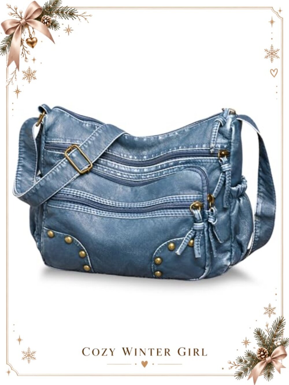WITERY Lightweight Leather Multi-Pocket Shoulder Bag Vintage Sling Medium